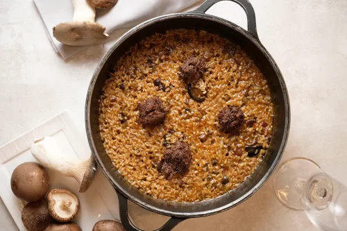 Arroz Meloso <br>de rabo de toro, setas y espárragos